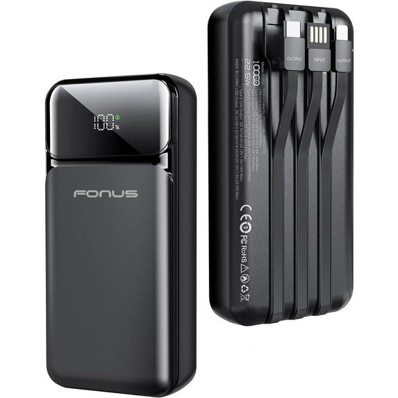 22.5W PD Fast Charge 10000mAh Power Bank for Samsung Galaxy A15/A14 5G Phones - Backup Battery Portable Charger Built-in Cable LED Display for Galaxy A15/A14 5G