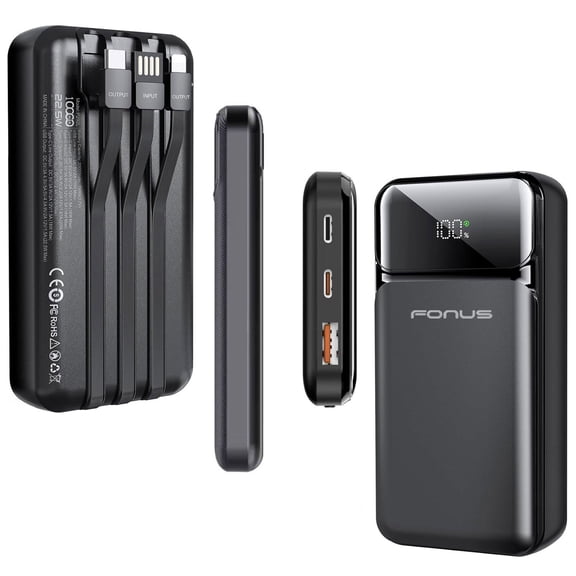 22.5W PD Fast Charge 10000mAh Power Bank for Cricket Debut Smart/S3/S2/Flex - Backup Battery Portable Charger Built-in Cable LED Display 1-Port USB
