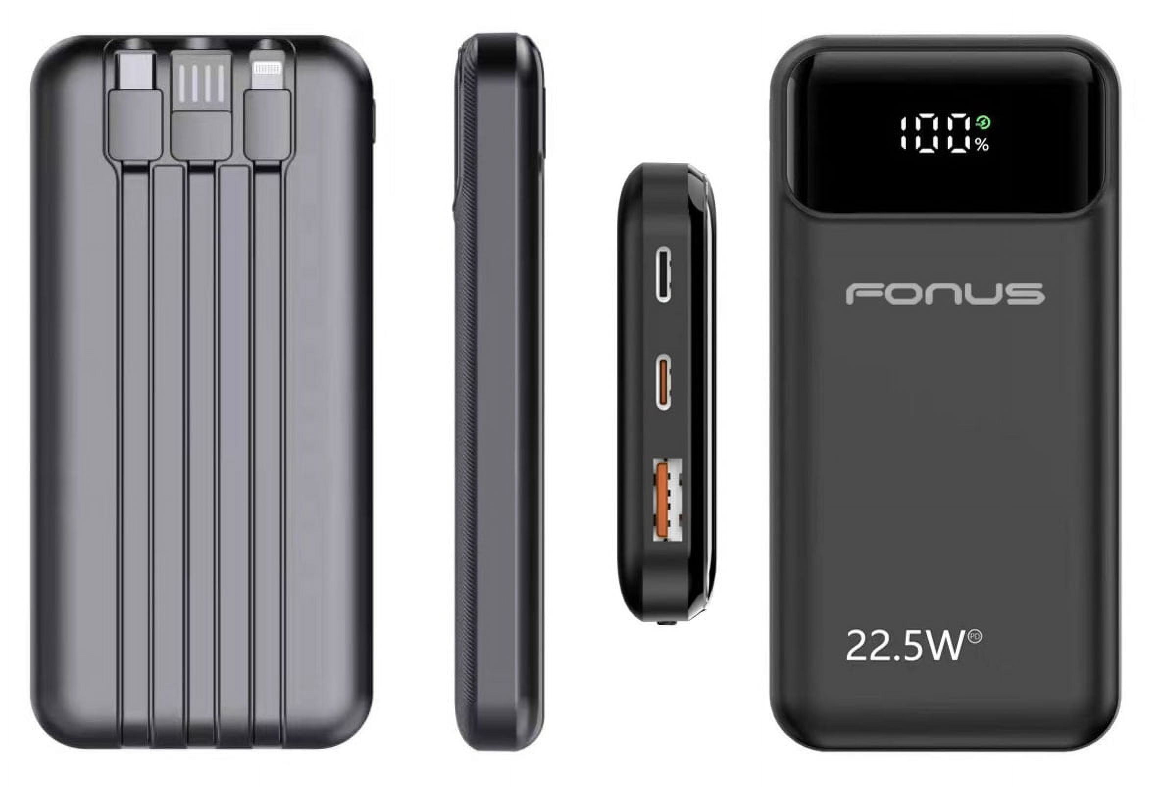 22.5W PD Fast Charge 10000mAh Power Bank for Samsung Galaxy A05/A04e/A03s - Backup Battery Portable Charger Built-in Cable LED Display 1-Port USB