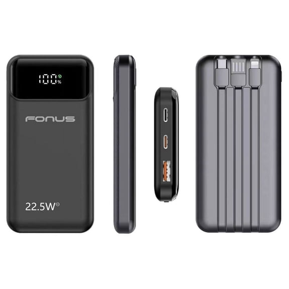 22.5W PD Fast Charge 10000mAh Power Bank for TCL 4X 5G, 40 X 5G/NxtPaper - Backup Battery Portable Charger Built-in Cable LED Display 1-Port USB