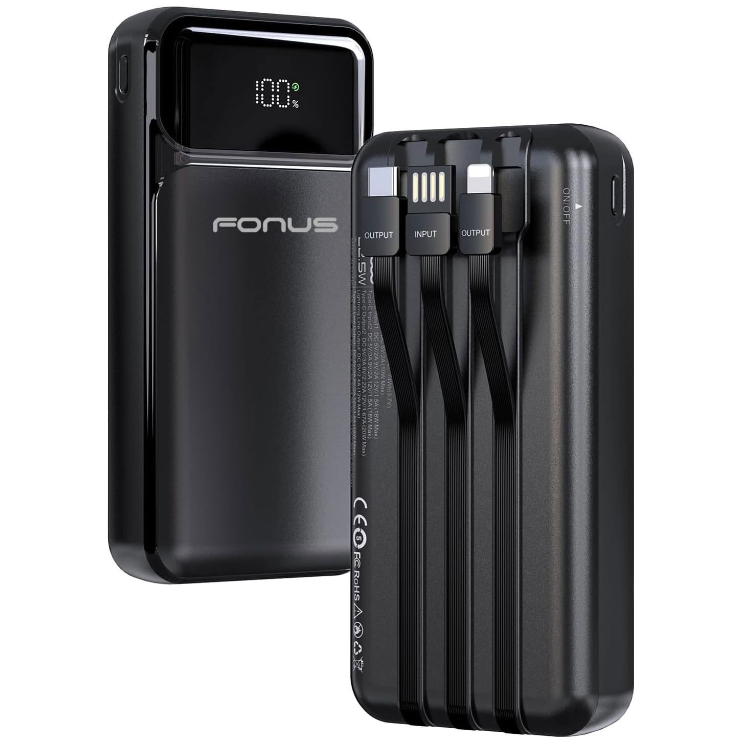 22.5W PD Fast Charge 10000mAh Power Bank for iPad Air 10.9" (2022 5th Gen)/(2020 4th Gen) - Backup Battery Portable Charger Built-in Cable LED Display 1-Port USB