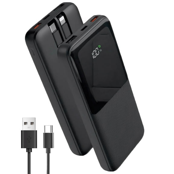 22.5W Portable Phone Charger with Built-In Cable, XUDUO 10000mAh Fast Power Bank USB C Battery Pack for iPhone, Samsung