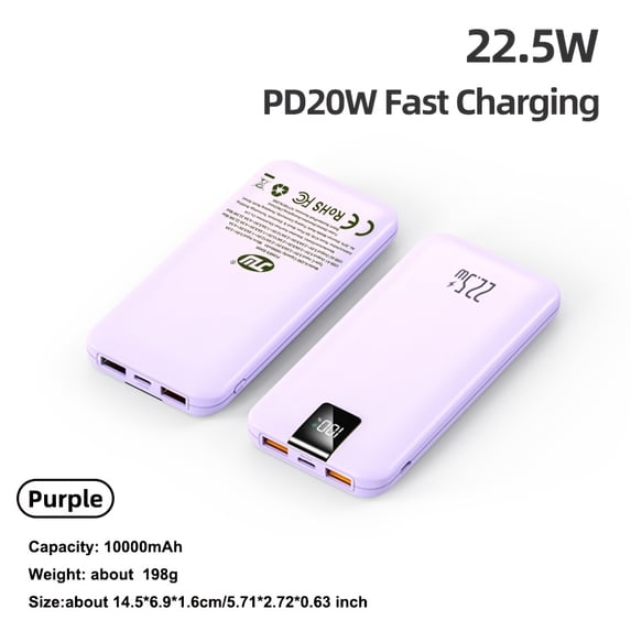 22.5W Portable Power Bank with 10000Mah Capacity Supports PD22.5 Fast ...