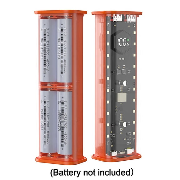 22.5W Power Bank Case for 4x Flat 21700 Batteries,Transparent DIY Portable Charger Box with Dual Output & PD20W Input,LED Display (Batteries Not Included)(orange)