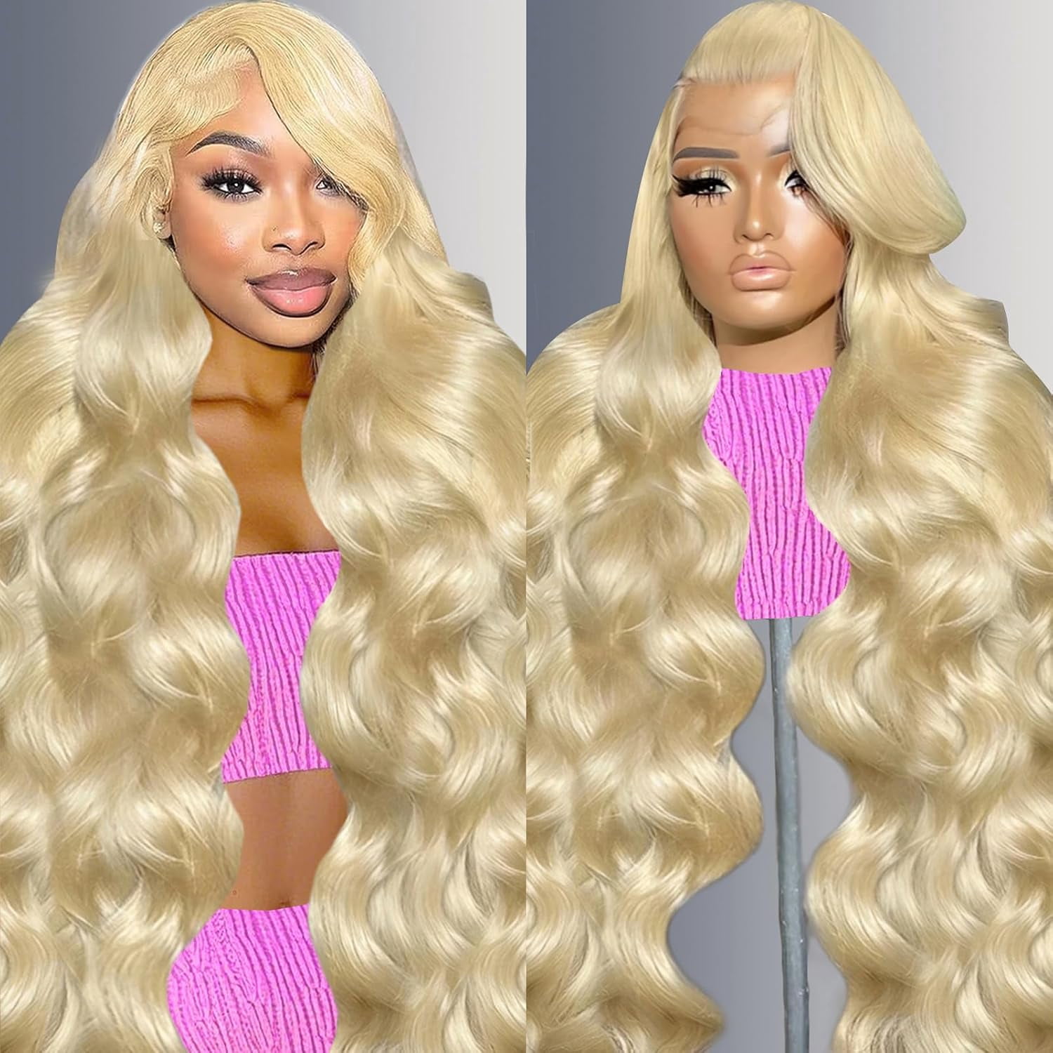 22" 613 Lace Front Wig Human Hair, Body Wave 13x4 Blonde Lace Front Wigs