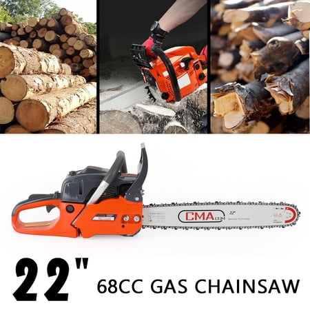 22" 68CC Gasoline Chainsaw Cutting Wood Gas Sawing Aluminum Crankcase Chain Saw