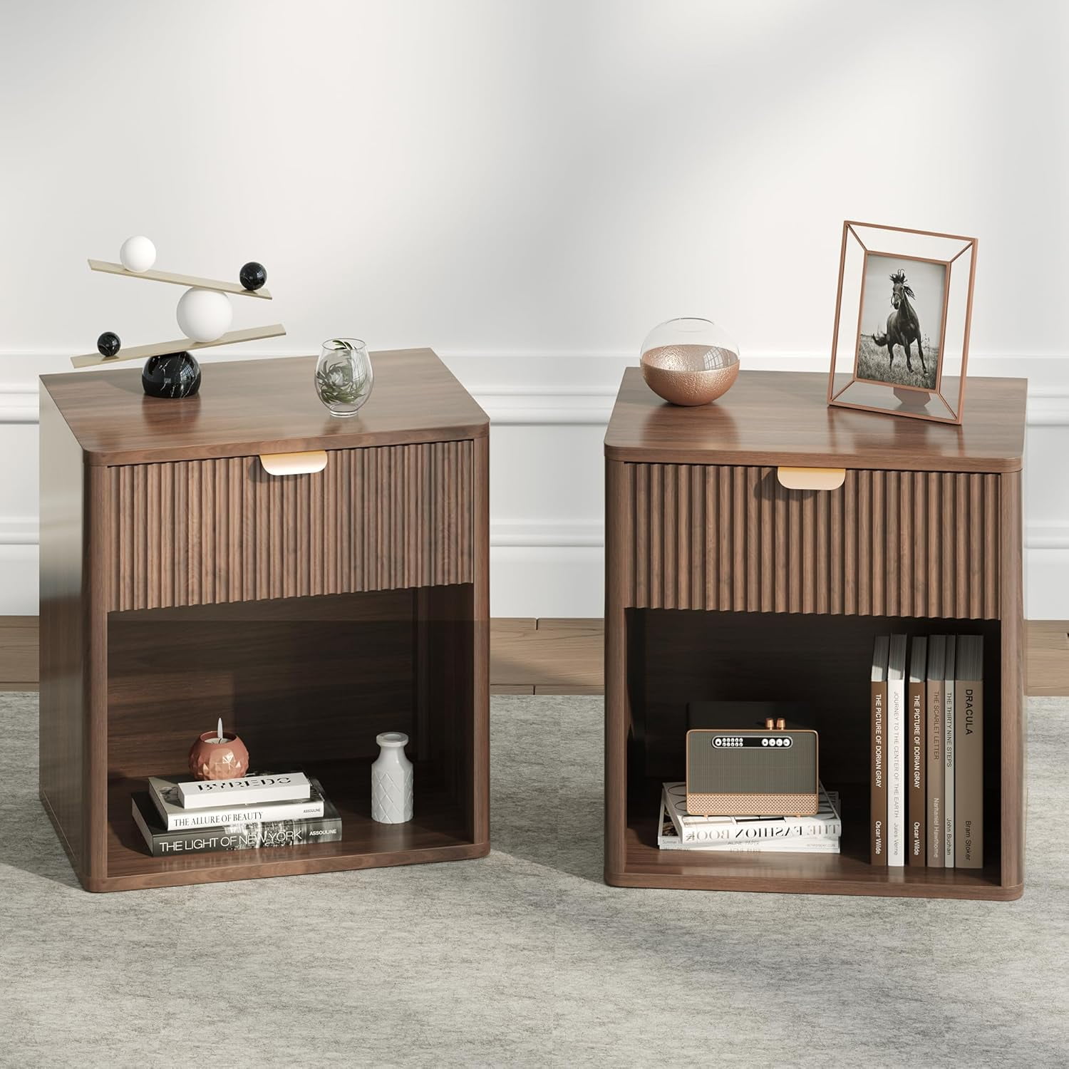 22.7'' Fluted Nightstand Set of 2, Nightstand with Drawers Bedside — free download