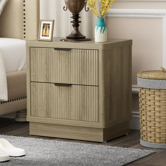 22.7 inch Fluted Nightstand with 2 Drawers Farmhouse End Table for Living Room
