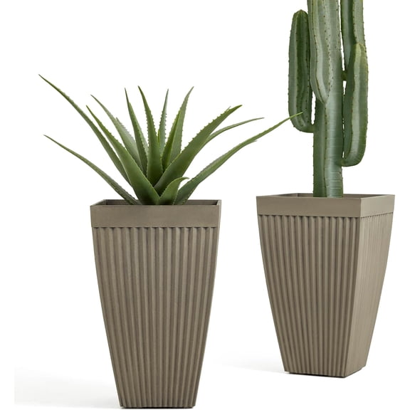 22.75" H Large Garden Tall Planter Pot,Set of 2 Outdoor Taper Tall Planter Flower Pots with Drainage Holes,Plant Pots Containers for Indoor Outdoor Garden Tree Plants Decor