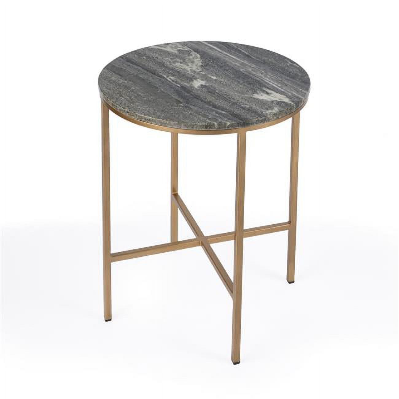 22.75 x 18.25 x 18.25 in. Brass & Gray Marble Round End Table