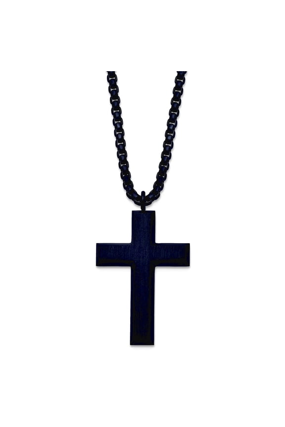 22.7mm Stainless Steel Brushed and Polished Grey Ip Plated Religious Faith Cross Pendant a Box Chain Necklace 24 Inch Ch