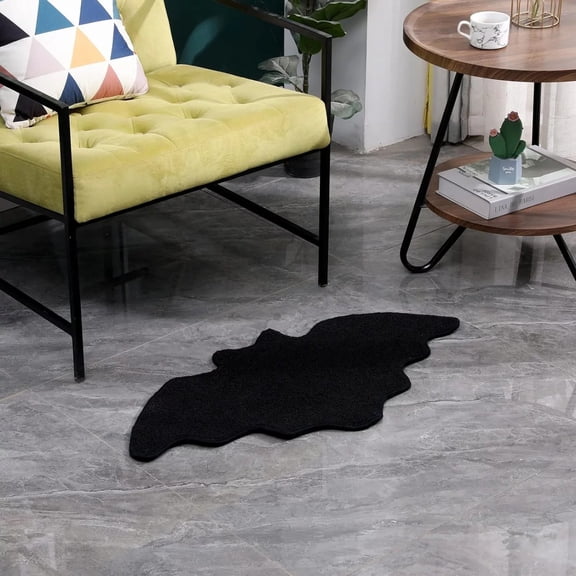 22.8*14.2In Black Bat Shaped Halloween Area Rug, Non-Slip Polyester Rubber Floor Mat, Spooky Decor for Entryway Bedroom Patio
