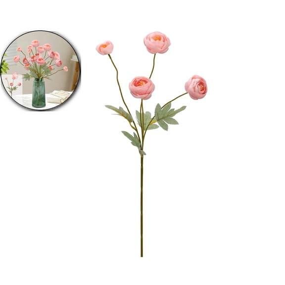 22.8" Artificial Flowers Ranunculus Flowers Silk Fake Ranunculus Flowers Faux Buttercup Flower with Long Stem Arrangement for DIY Party Centerpiece Bouquet Table Home Decoration