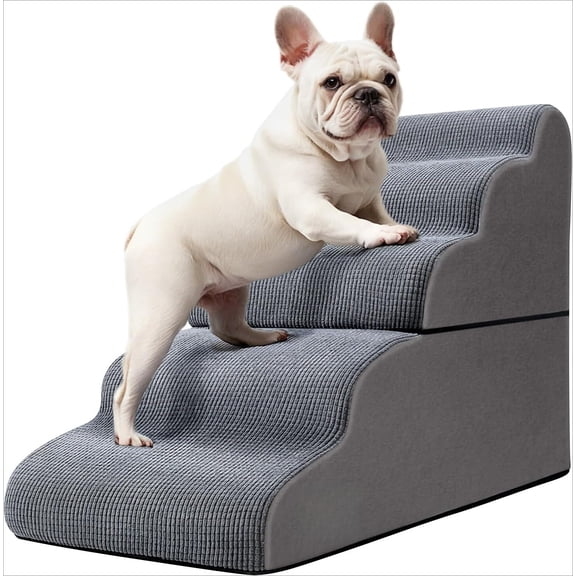 22.8-Inch 5-Step Split Design Pet Stairs and Ramp for High Beds, Adjustable and Non-Slip Dog Steps for Small Dogs and Cats to Reach Elevated Furniture,Grey
