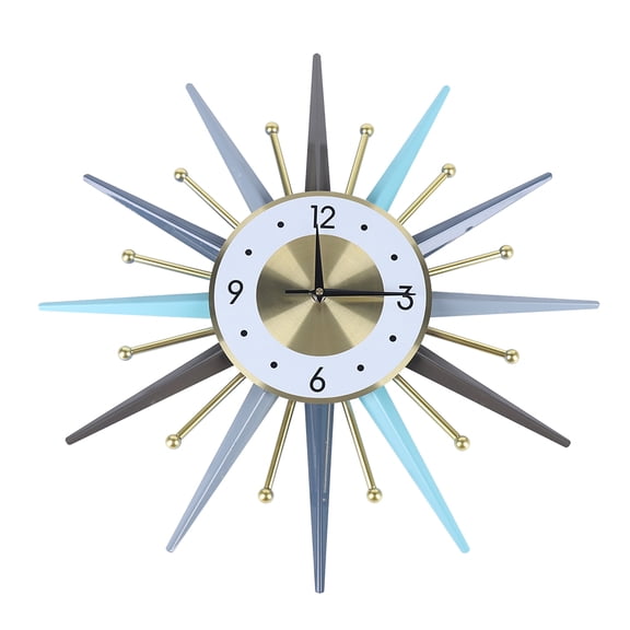 22.8 Inch Mid Century Starburst Metal Wall Clock, Blue Decorative Wall Clock for Living Room, Bedroom & Kitchen
