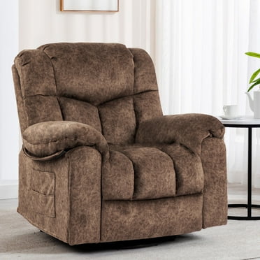 Manual Rocker Recliner with Massage and Heat, 360° Swivel Rocker Recliner Chair for Living Room, 22.8in Oversized Rocking Recliners for Adults with Cup Holder, Side Pocket, Brown