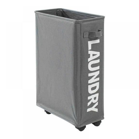 22.8 inches Slim Rolling Laundry Hamper with Wheels Collapsible Tall Laundry Basket with Handle Handy Thin Clothes Hamper Mesh Cover Rectangular Storage Corner Bin (Dark Gray)