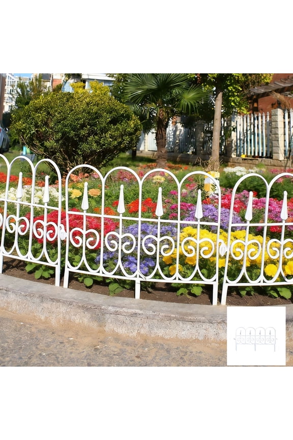22.8 x 13.4 Inch European Style Garden Fence, Plastic Outdoor Courtyard Border Edging for Flower Bed Lawn Patio, Easy Assembly Decorative Small Fence,White