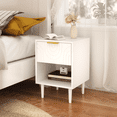 thumbnail image 1 of 22.83'' H Modern White Nightstand with One Drawer and Open Shelf, Gold - Accented Handle, Ideal for Bedroom Decor, 1 of 9
