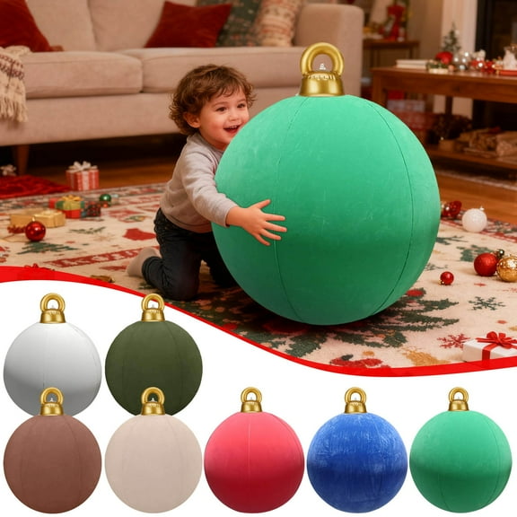 22.83in Large in flatable Velvet Christmas Ball - Flocked Holiday Blow Up Decor for Outdoor Yard, Festive Christmas in flatable Ornament for Lawn & Garden, Xmas Outdoor Decoration Brown