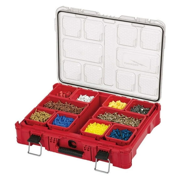 -22-8430 For Milwaukee10-Bin Impact Resistant Polymer Packout Organizer Length 19.76 in. Width 15 in. Height 4.61 in.