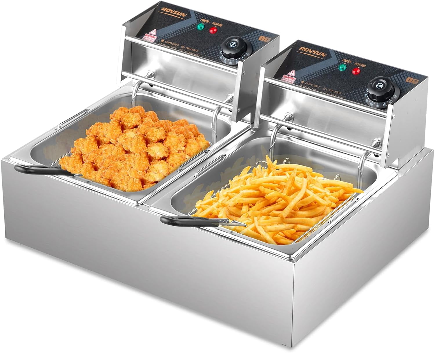 KFFKFF Industrial Dual Chamber Fryer, 3000W Electric