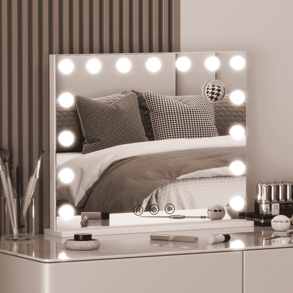 23"x18" Hollywood Vanity Mirror with Lights for Bathroom/Bedroom (White)