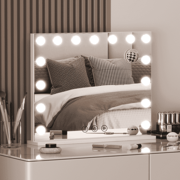 23"x18" Hollywood Vanity Mirror with Lights for Bathroom/Bedroom (White)