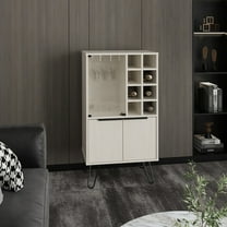 22.95" Wide Bar Cabinet With 8 And Functional Shelf 23" Wine Glass Storage - White Washed, Modern
