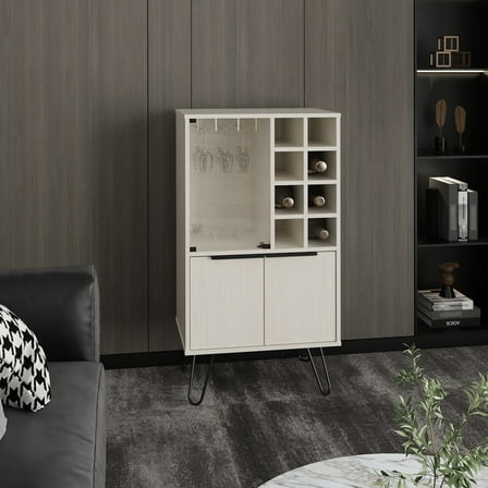 22.95" Wide Bar Cabinet With 8 And Functional Shelf 23" Wine Glass Storage - White Washed, Modern