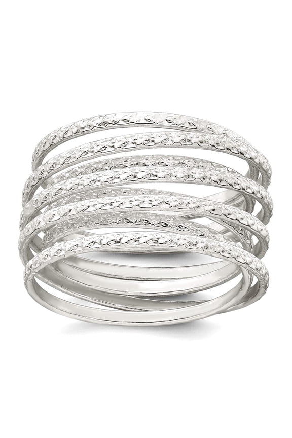 22.9mm 925 Sterling Silver Textured Wrapped Spring Stacked Flexible Ring Size 8 Ring for Women