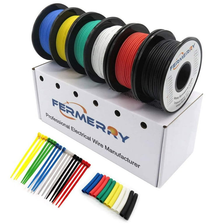 22 AWG Wire Electrical Wires 22 Gauge Tinned Copper Wire, PVC (OD: 1.7 mm)  6 Different Colored 30ft / 9m Each,Stranded Wire Hookup Wires for DIY DC/AC