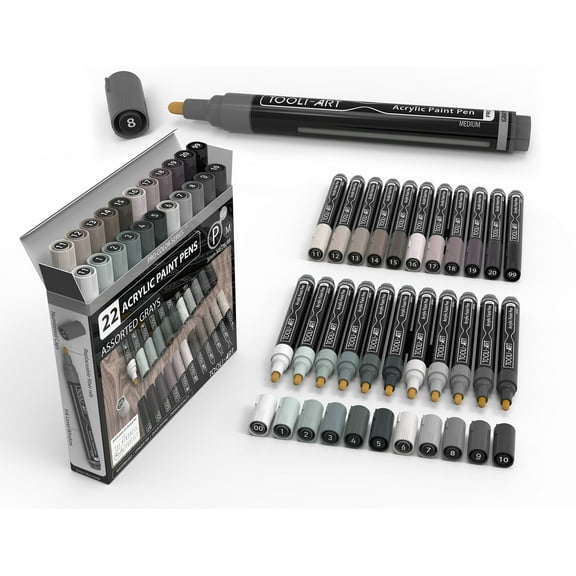 22 Acrylic Paint Pens (GRAYS) Pro Color Series Set 3mm Medium