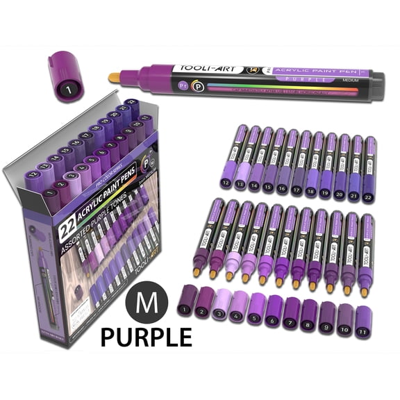 22 Acrylic Paint Pens (PURPLES) Pro Color Series Set (3mm MEDIUM)