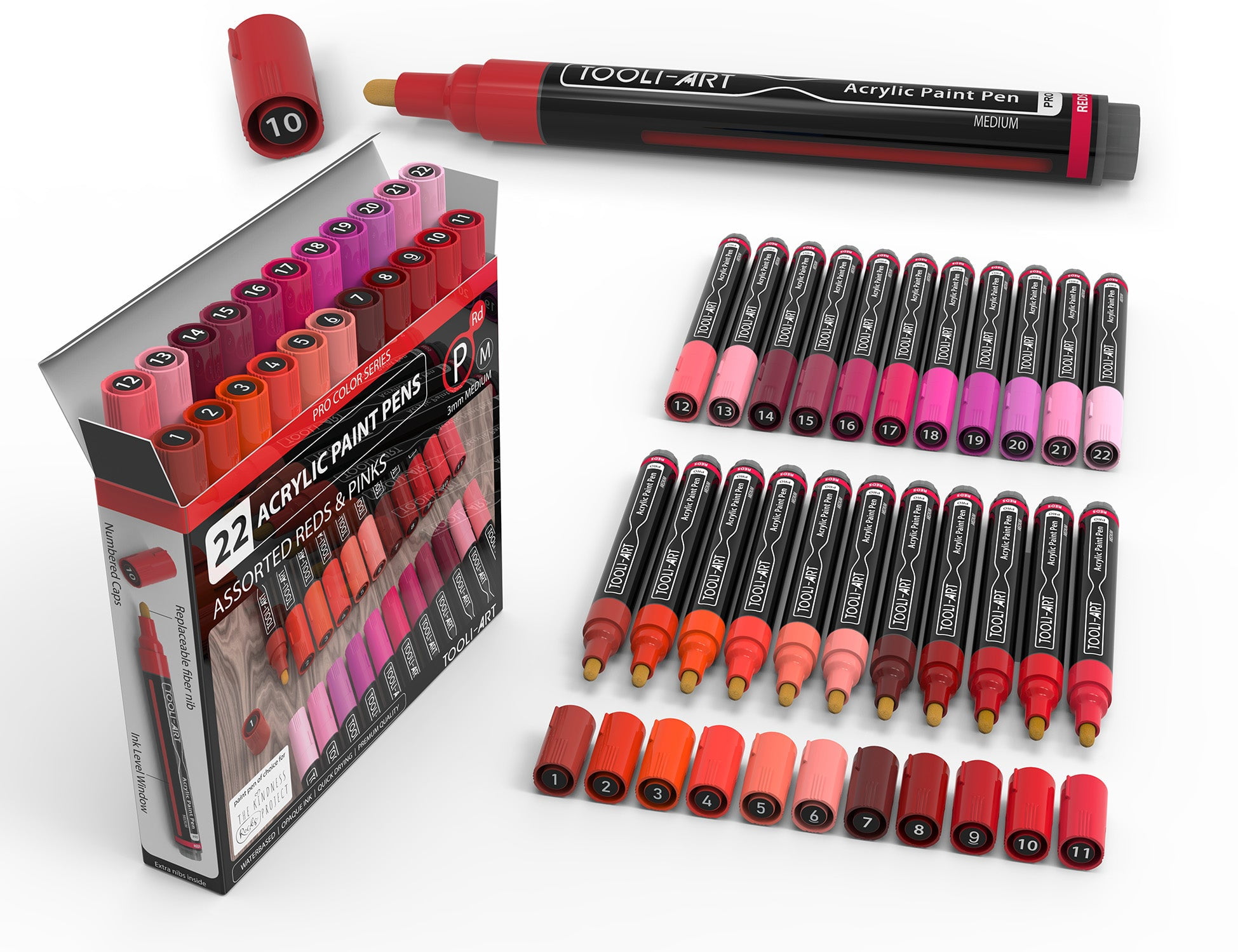Tooli-Art 22 Acrylic Paint Pens Pro Color Series Set, 3mm Medium Tip ...