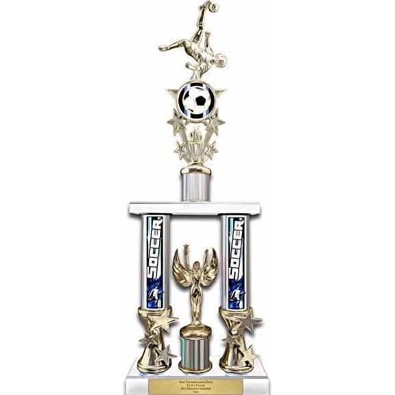 22" Action Matrix Soccer Silver Flute 2 Column Trophy, Custom Soccer Trophies with Personalized Engraving - WW128JS-SCAMB$$Gift Supply & Awards