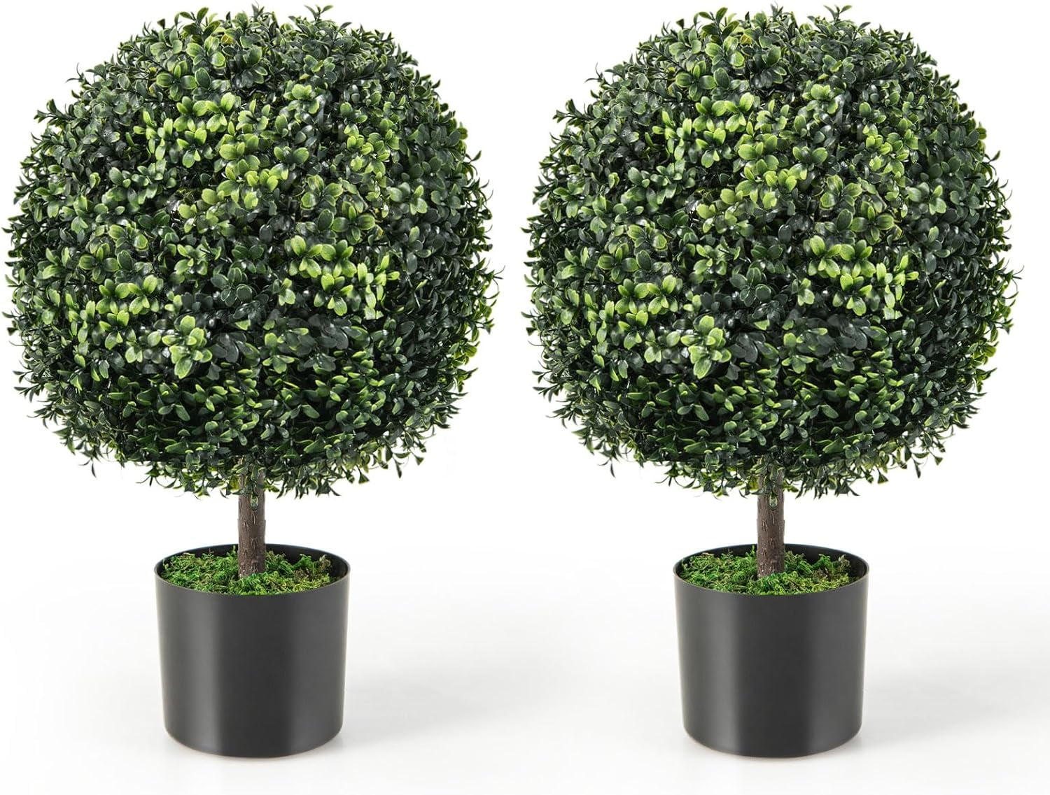 22'' Dark Green Faux Boxwood Topiary Ball Trees in Black Pots