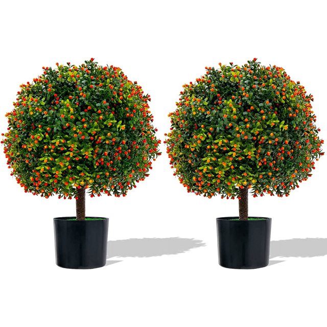 22'' Artificial Boxwood Topiary Ball Tree, Set of 2 UV Resistant Faux