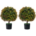 thumbnail image 1 of 22" Artificial Boxwood Topiary Ball Trees, Sun Resistant Faux Potted Plants with Fruits, Decorative Fake Shrubs Bushes with Cement Pot, Topiary Trees Artificial for Outdoor Indoor Set of 2, 1 of 9