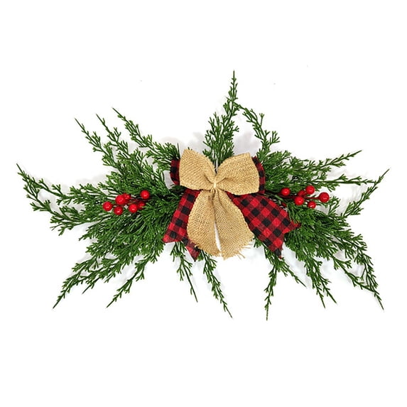 22" Artificial Christmas Swag Mail Box Swag with Red Berries and Bow Knot for Front Door,Window,Mantels,Wall