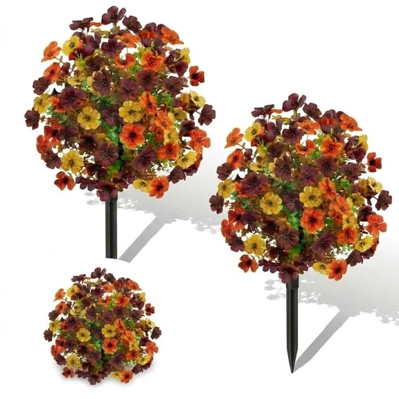 22" Artificial Outdoor Topiary Ball Flowers with Ground Stake, UV Resistant Faux Fall Plant Decor for Garden, Porch & Planters