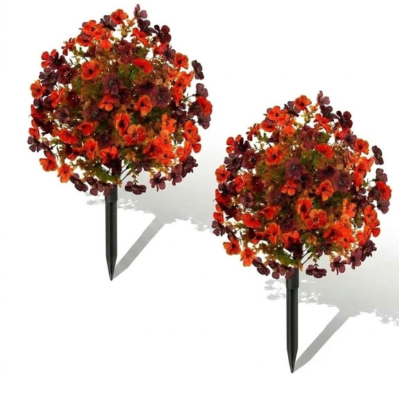 22" Artificial Outdoor Topiary Ball Flowers with Ground Stake, UV Resistant Faux Fall Plant Decor for Garden, Porch & Planters