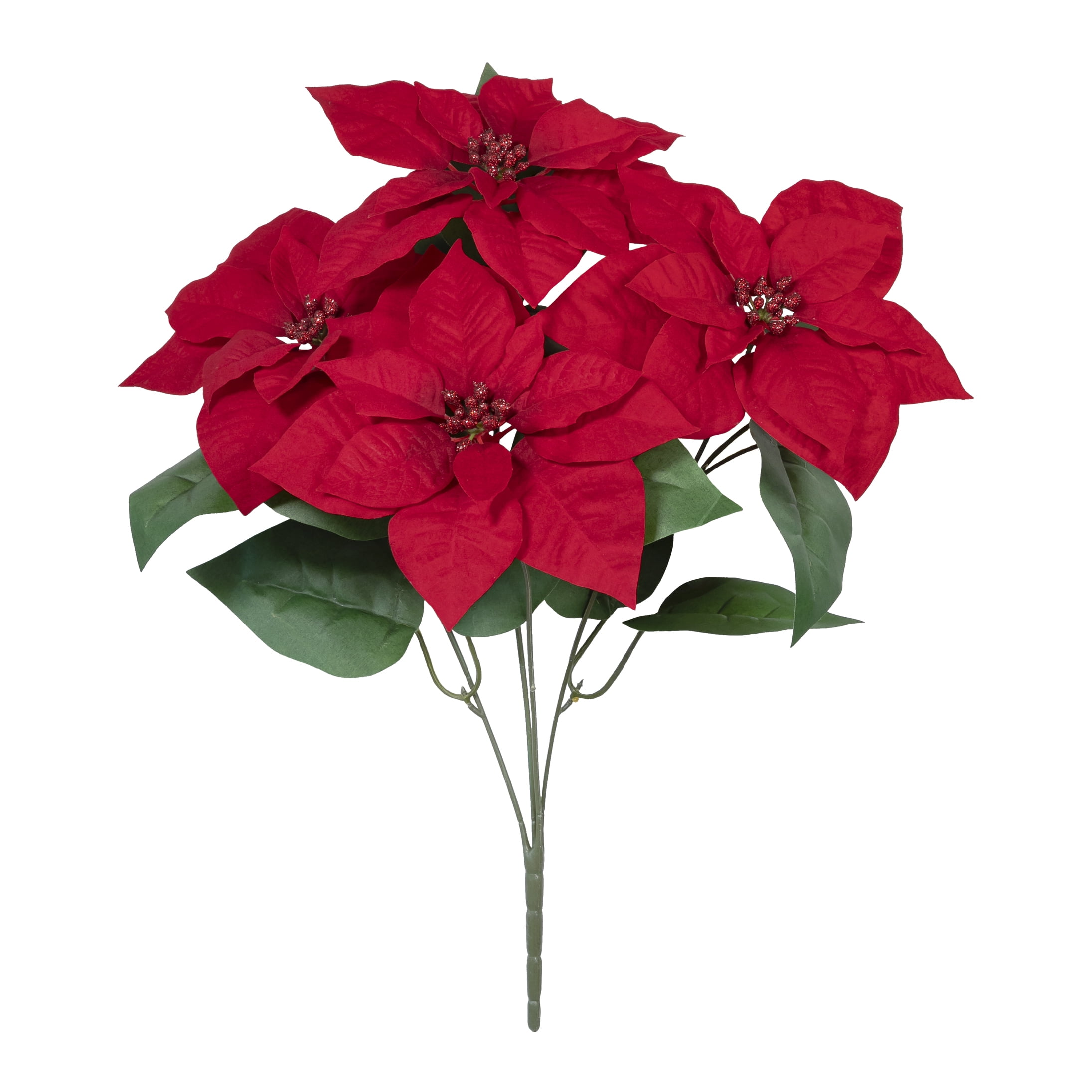 22" Artificial Silk Red Poinsettia Christmas Bush, by Mainstays