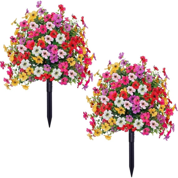 22" Artificial Topiary Ball Trees with Ground Spike,Set of 2 Outdoor Fake Greenery Shrubs,UV Resistant Artificial Violet Flowers for Indoor Outdoor Front Porch Garden Decor