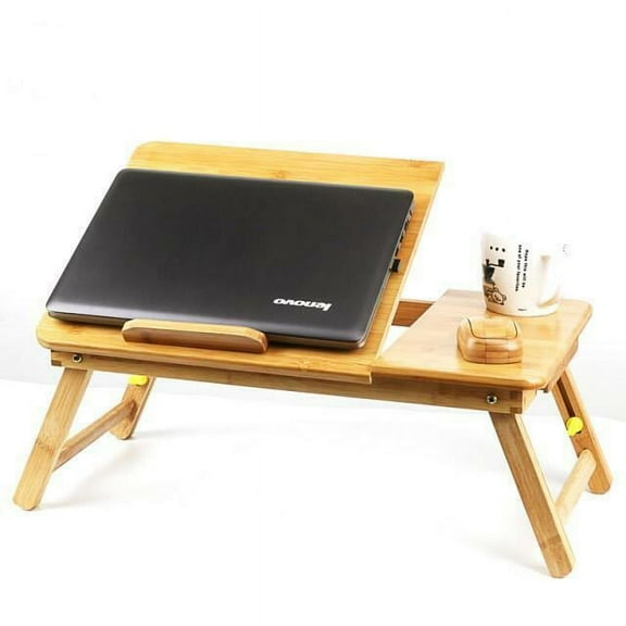 22" Bamboo Folding Notebook Laptop PC Lap Bed Stand Table Desk Tray with Drawer - Portable and Convenient Workstation for Home or Office Use