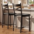 thumbnail image 1 of 22" Bar Stools Set of 2, Counter Height Bar Stools with PU Upholstered Seat, Metal Frame Kitchen Bar Chairs with X-Design Back and Footrest for Kitchen Island, Counter Bar, Dining Room, Black, 1 of 6