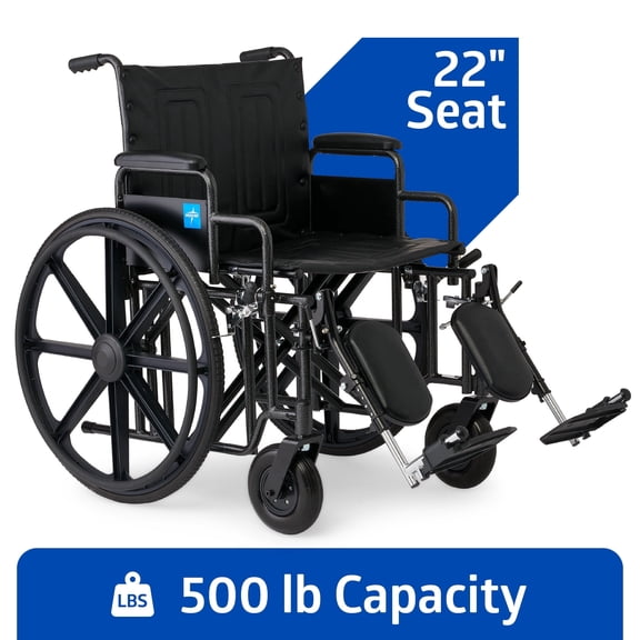 Medline Extra-Wide Bariatric Wheelchair For Adults and Seniors with 22" Wide Seat, Supports up to 500 lbs