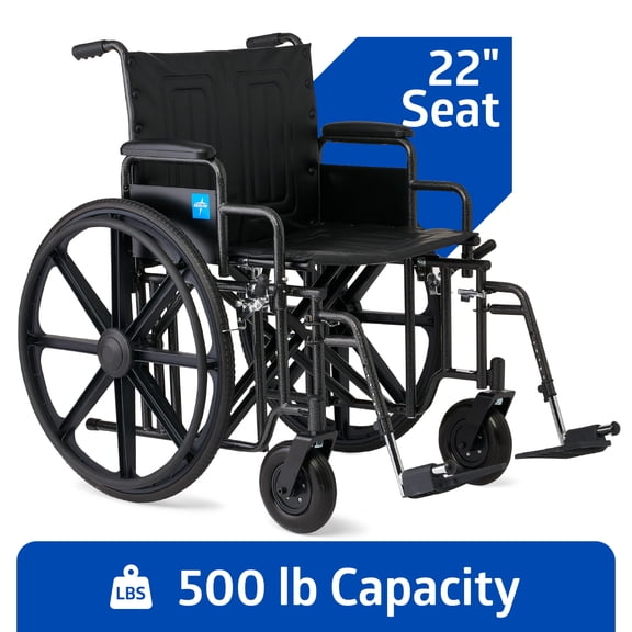 22" Bariatric Wheelchair, Removable Desk-Length Armrests and Swing-Away Foot Rests