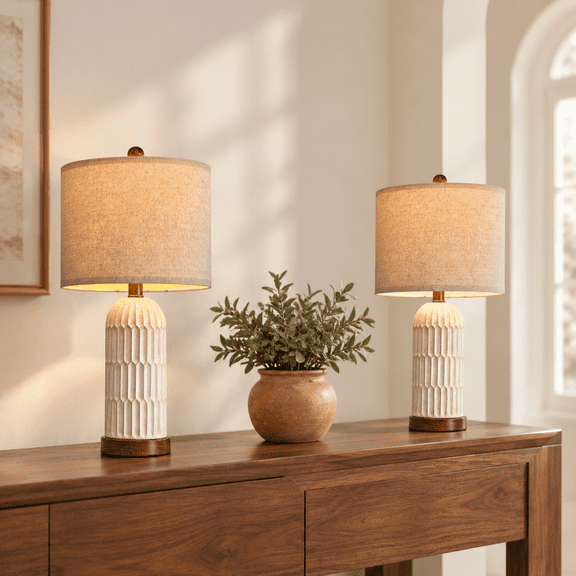 22" Bedside Table Lamps Set Of 2 Farmhouse Lamp Withb A c Brown