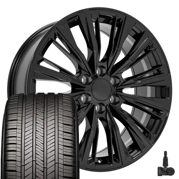 OE Wheels CA93 22 Inch Rims and Tires Fit Escalade-V Series Style 6x139.7 22x9 Gloss Black - Hollander 4869 - Eagle Touring 285/45-22 (Set of 4)